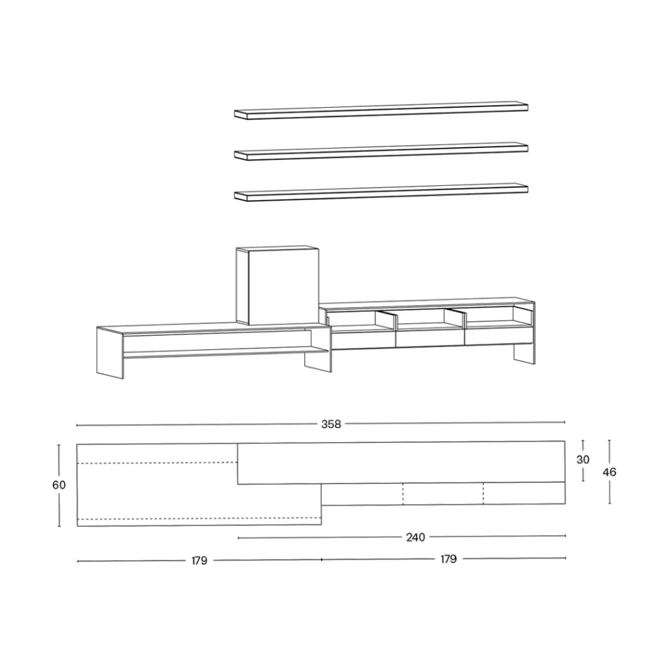 Mueble TV con 3 baldas y contenedor abatible Made in Italy - Roman Viadurini
