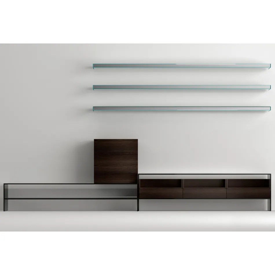 Mueble TV con 3 baldas y contenedor abatible Made in Italy - Roman Viadurini