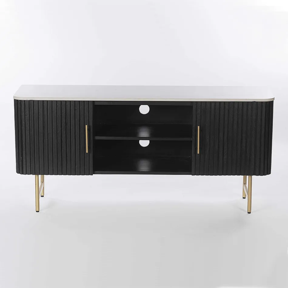 Mueble de TV con tapa de mármol y marco de madera de mango - Fisherman Viadurini