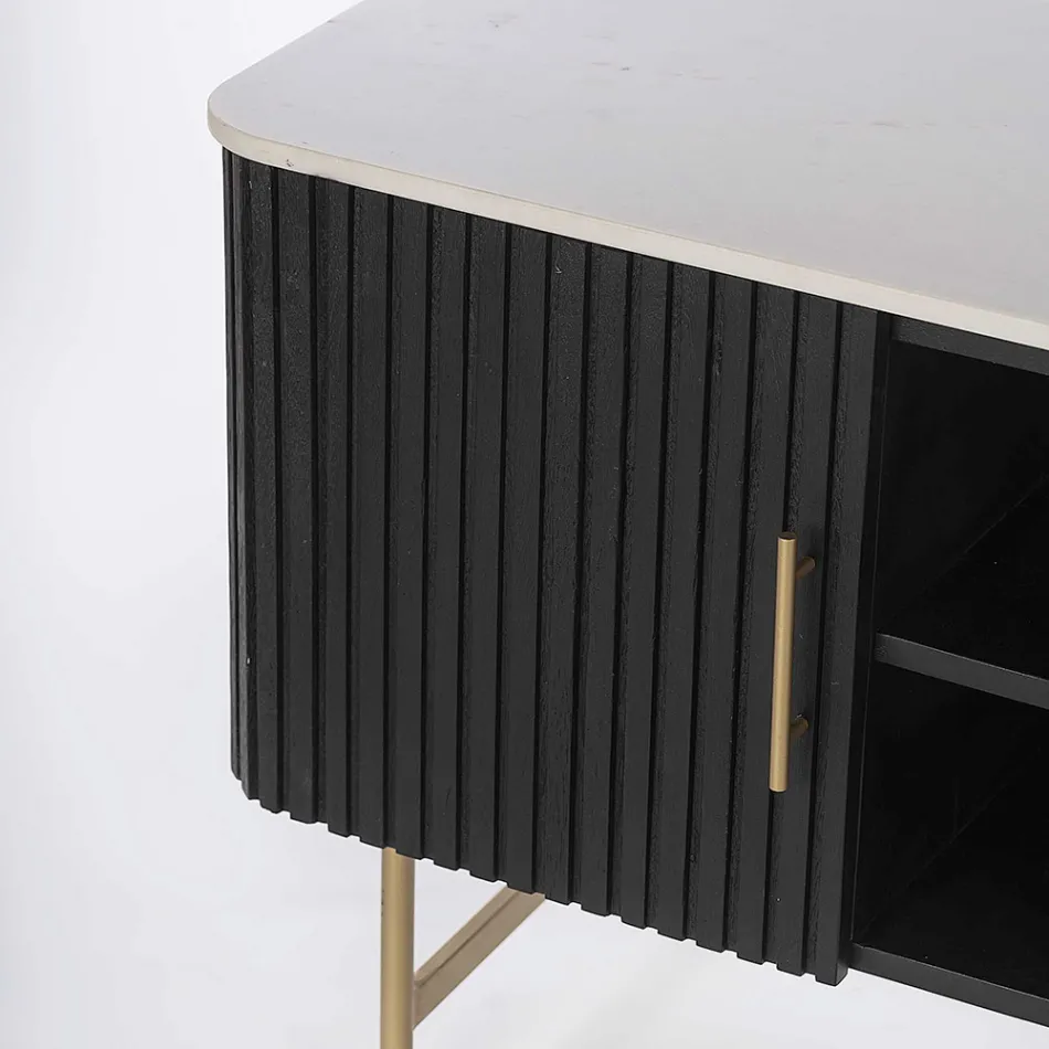 Mueble de TV con tapa de mármol y marco de madera de mango - Fisherman Viadurini