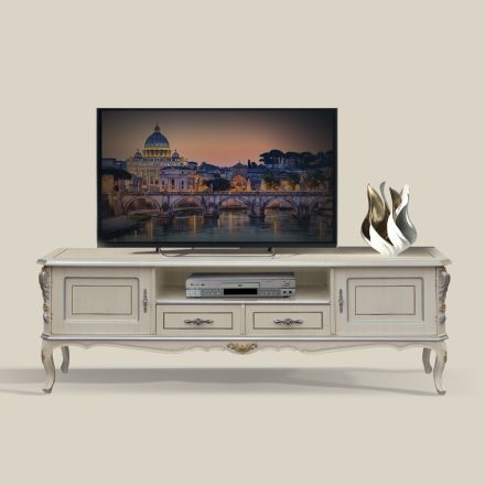 Mueble de TV de lujo en madera blanca y plateada Made in Italy - Cheverny Viadurini