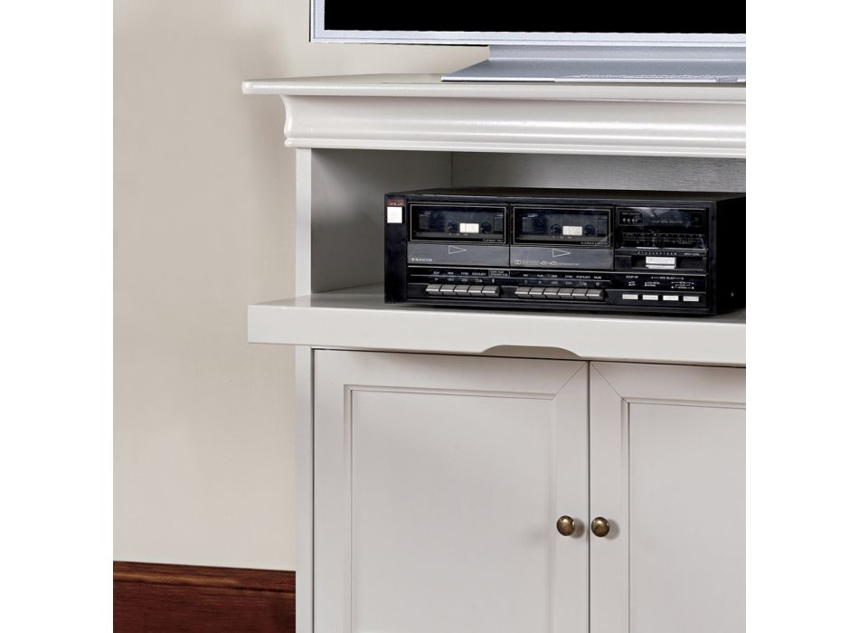 Mueble de TV de madera blanca con tapa giratoria Made in Italy - Aplu Viadurini