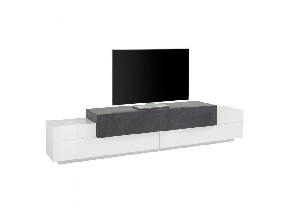 Mueble de TV en madera blanca y arce, cemento o antracita - Therese Viadurini