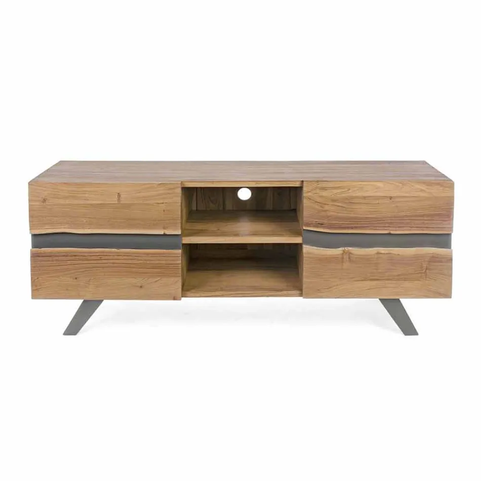 Mueble para TV Homemotion en madera de mango con inserciones de metal - Sonia Viadurini