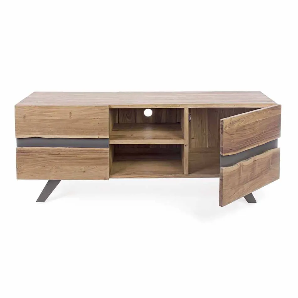 Mueble para TV Homemotion en madera de mango con inserciones de metal - Sonia Viadurini