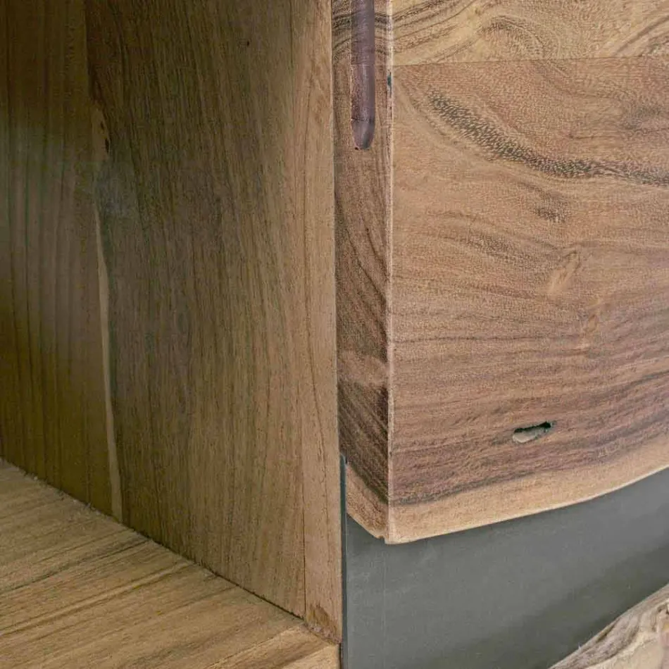 Mueble para TV Homemotion en madera de mango con inserciones de metal - Sonia Viadurini