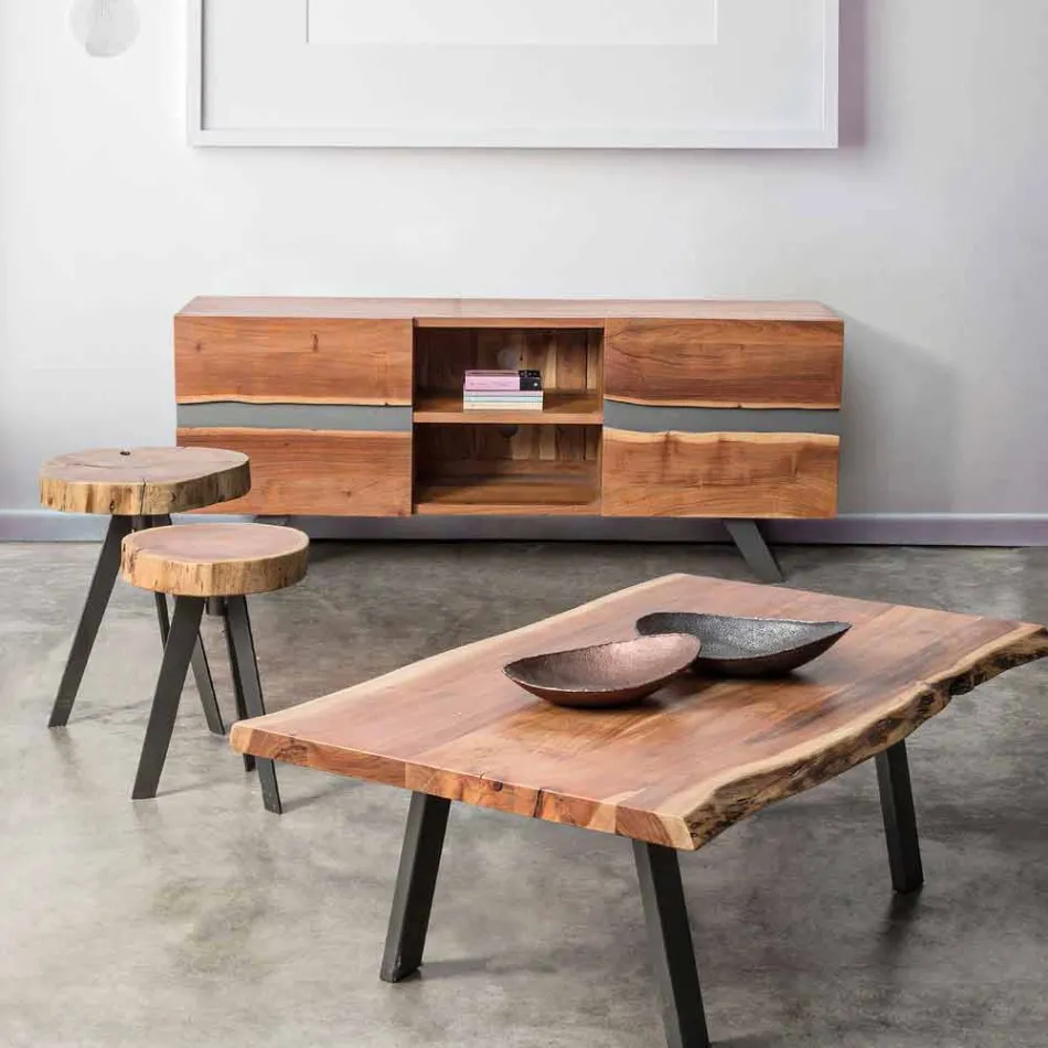 Mueble para TV Homemotion en madera de mango con inserciones de metal - Sonia Viadurini
