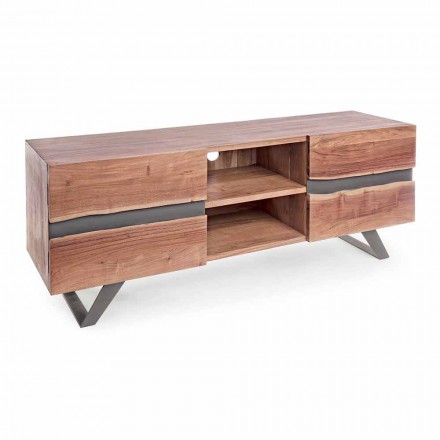 Mueble para TV Homemotion en madera de mango con inserciones de metal - Sonia Viadurini