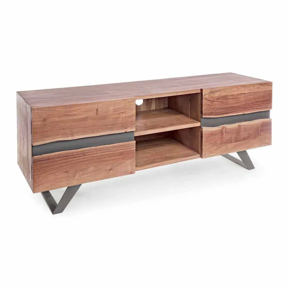 Mueble para TV Homemotion en madera de mango con inserciones de metal - Sonia Viadurini