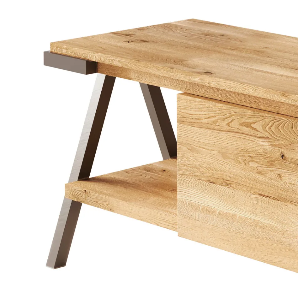 Mueble de TV en madera de roble anudado y metal Made in Italy - Jennifer Viadurini