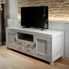 Mueble de TV Kendo de teca maciza con 2 puertas y 4 cajones Viadurini