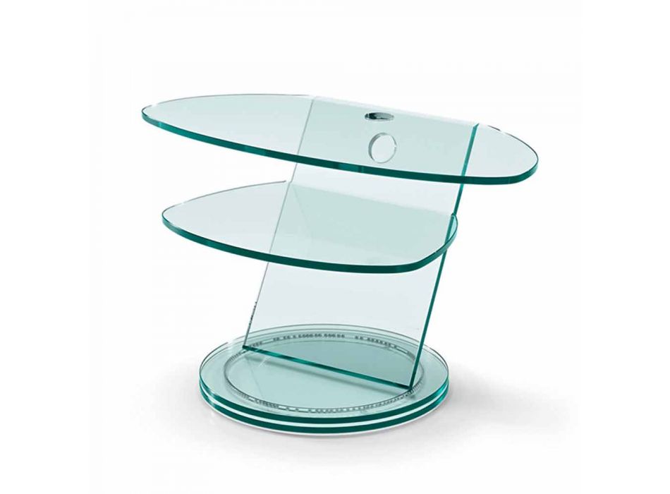 Mueble de TV de vidrio con base giratoria y estante de 2 dimensiones - Salemme Viadurini