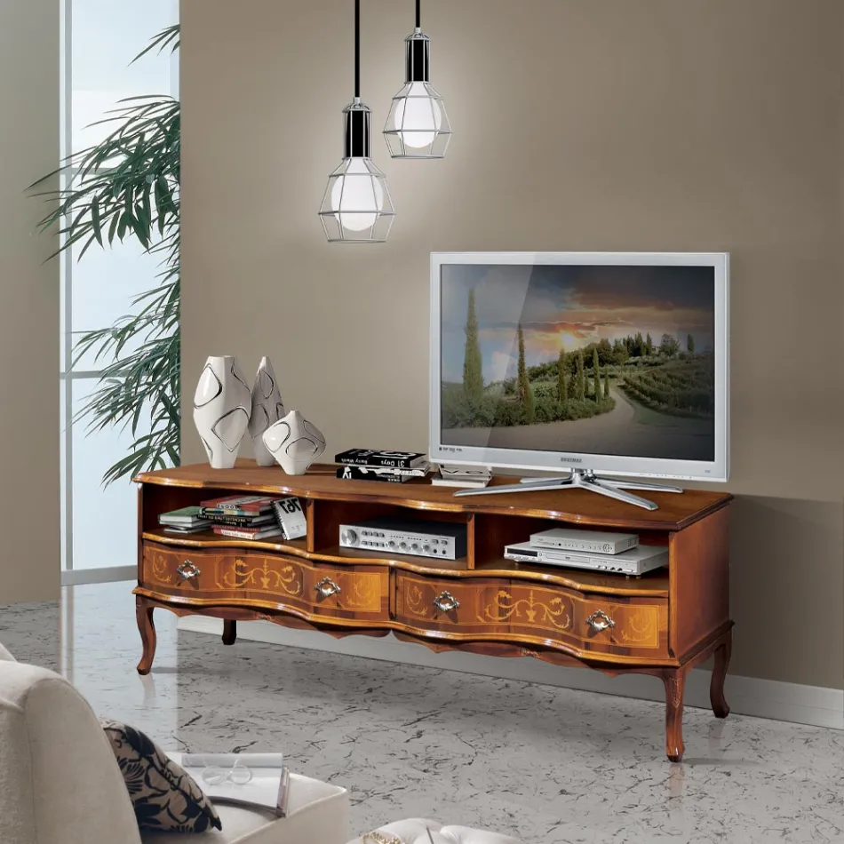 Mueble de TV de madera clásico con compartimentos y cajones Made in Italy - Prince Viadurini
