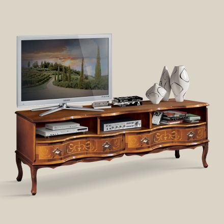 Mueble de TV de madera clásico con compartimentos y cajones Made in Italy - Prince Viadurini