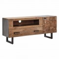 Mueble de TV moderno de hierro y madera de acacia con cajón y puerta - Deanna