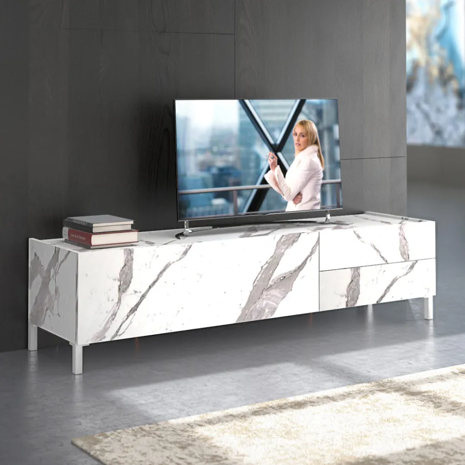 Mueble para TV revestido en melamina acabado mármol Made in Italy - Zinc Viadurini