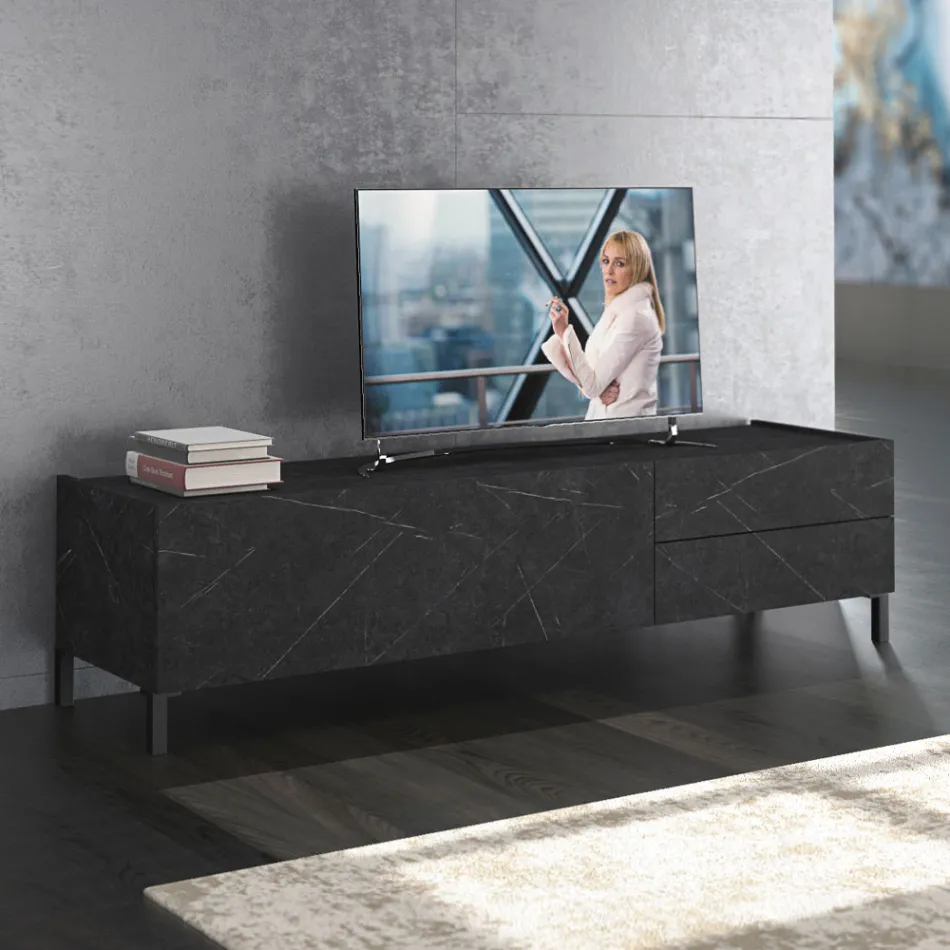 Mueble para TV revestido en melamina acabado mármol Made in Italy - Zinc Viadurini