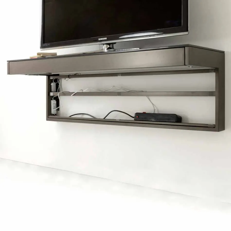 Mueble para TV suspendido con tapa de cristal satinado Made in Italy - Americio Viadurini