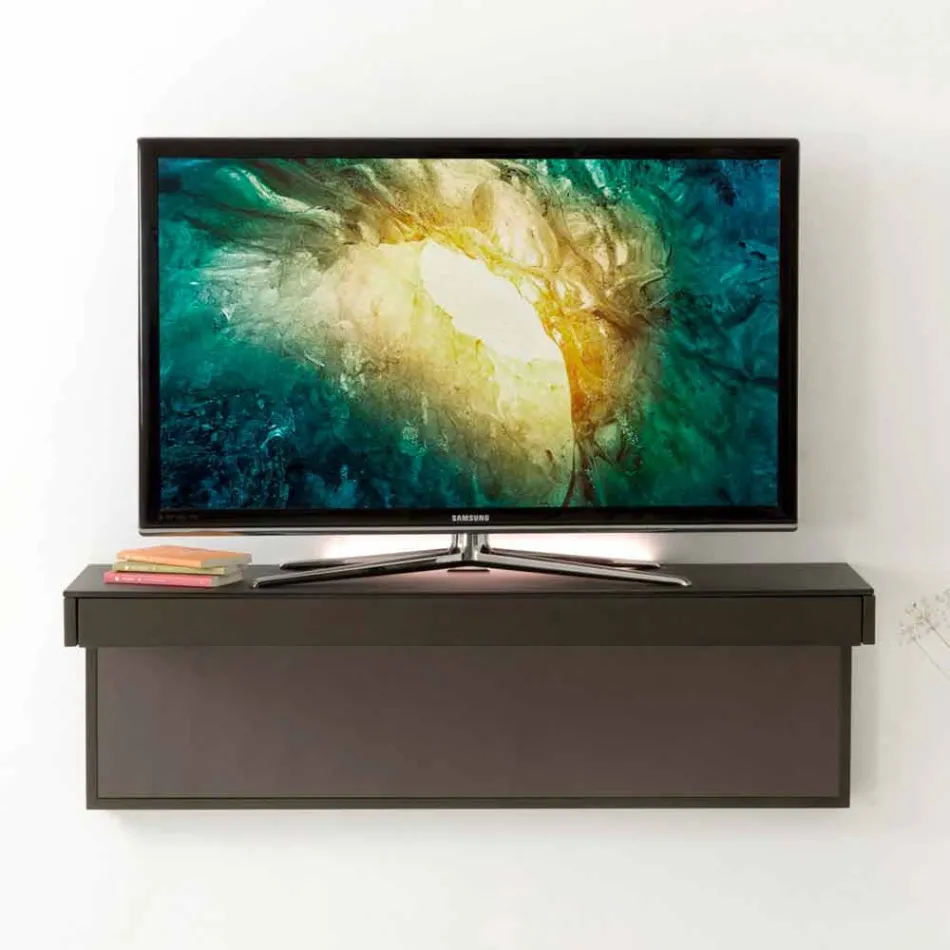 Mueble para TV suspendido con tapa de cristal satinado Made in Italy - Americio Viadurini