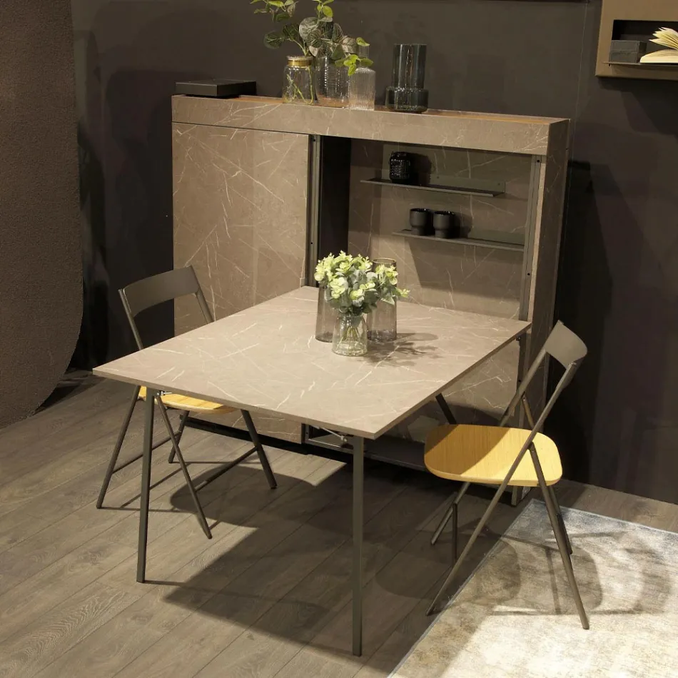 Mueble giratorio multifuncional con soporte para TV y mesa integrada Made in Italy - Illusione Viadurini