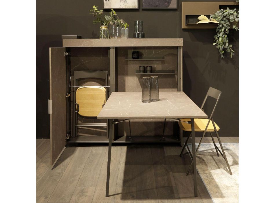 Mueble giratorio multifuncional con soporte para TV y mesa integrada Made in Italy - Illusione Viadurini