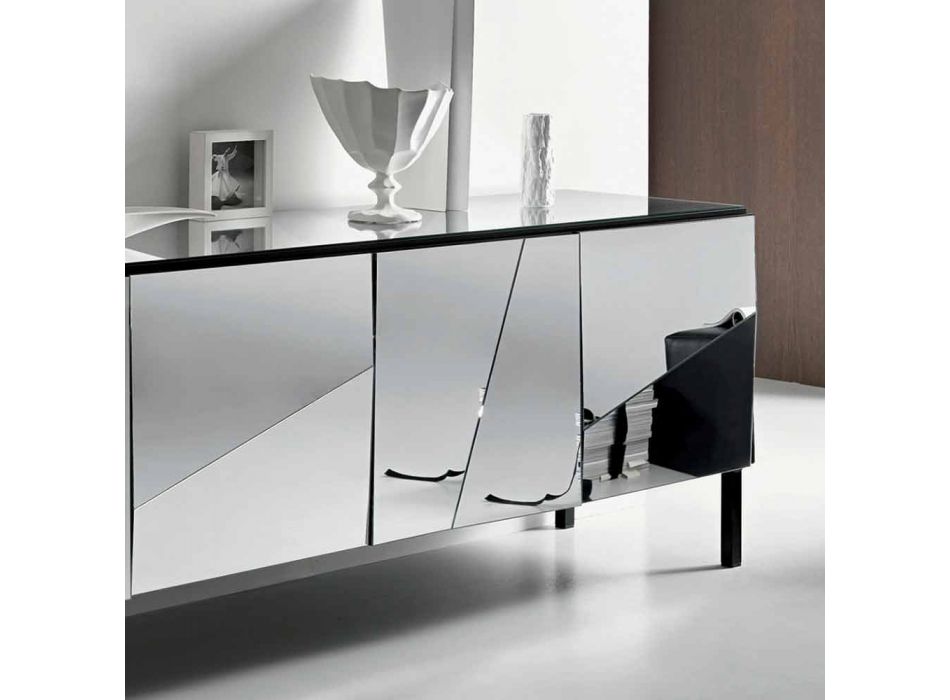 Aparador para salón en madera negra mate y tapa de cristal espejo Liscio - Senese Viadurini