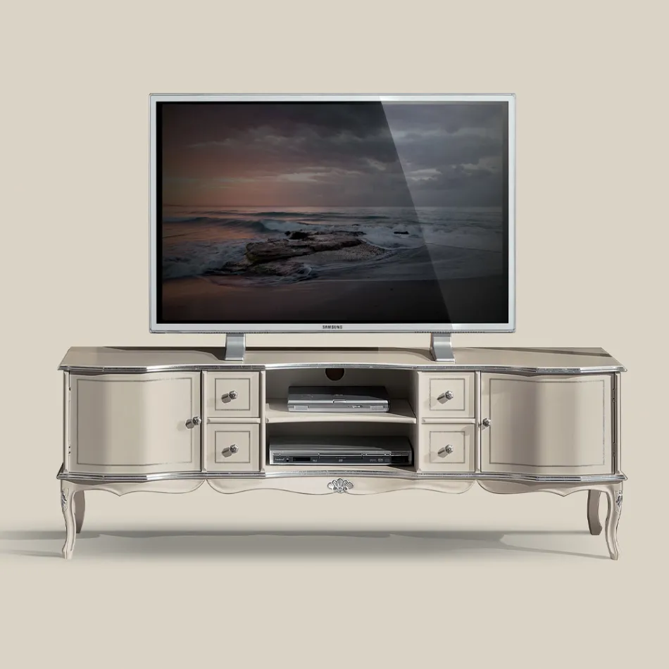 Mueble TV Salón Madera Blanca y Plata Made in Italy - Windsor Viadurini