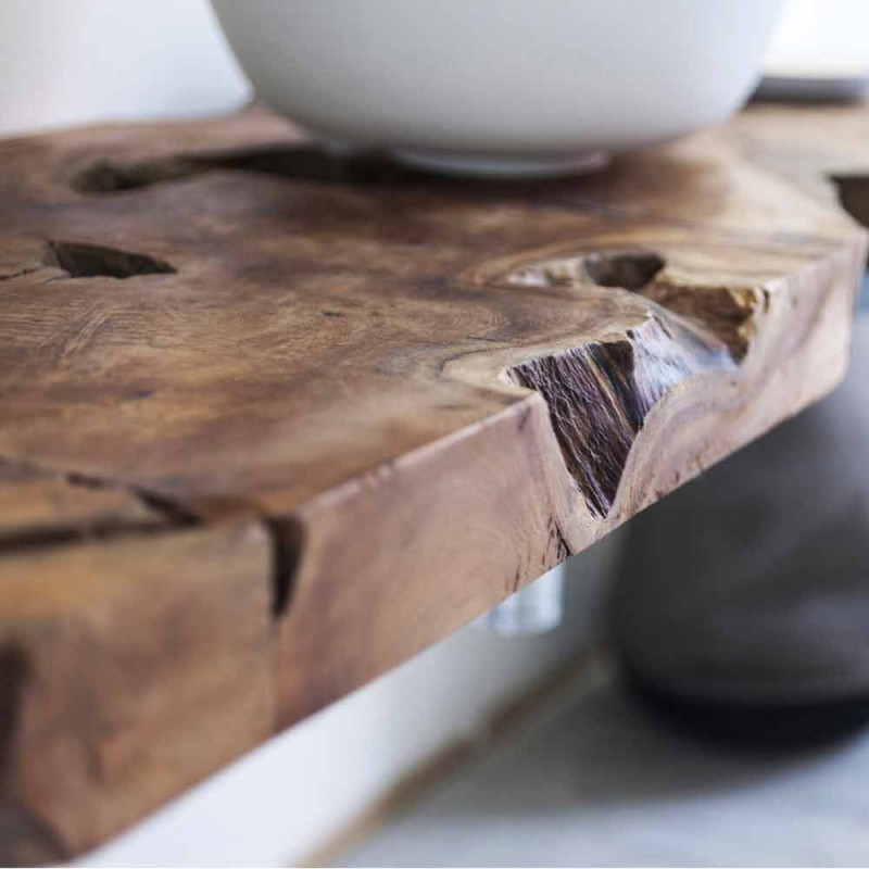 Mueble de baño suspendido en diseño rústico de madera de teca maciza