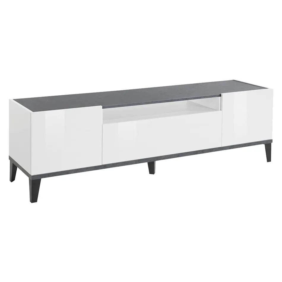 Televisor Móvil en Melamina 2 Habitaciones y 1 Cajón Made in Italy - Florentino Viadurini