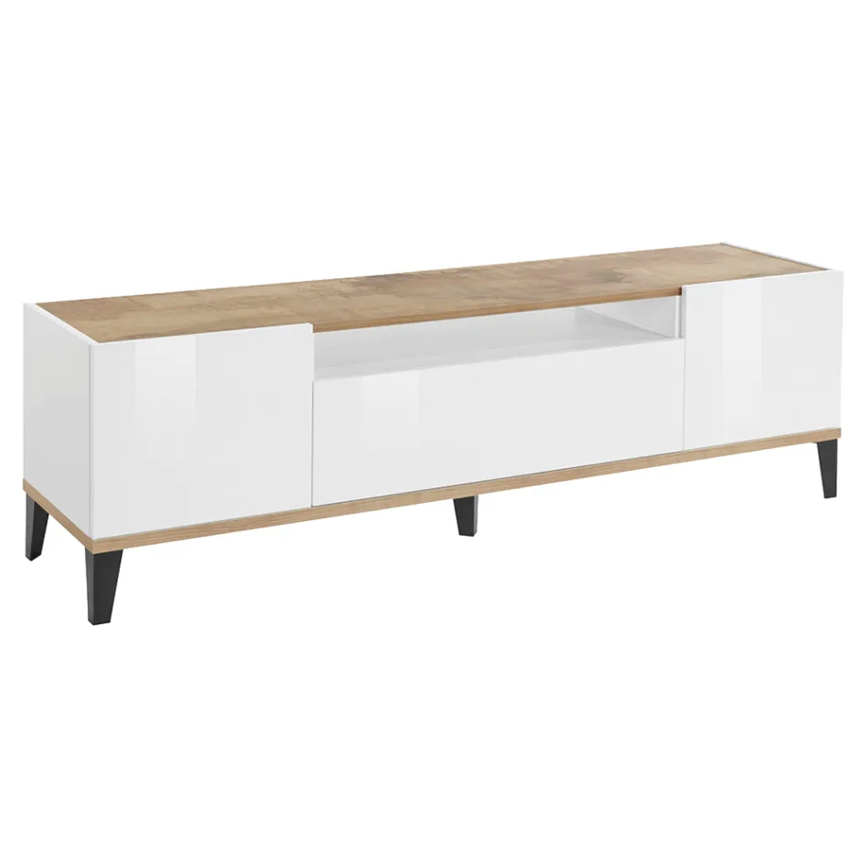 Televisor Móvil en Melamina 2 Habitaciones y 1 Cajón Made in Italy - Florentino Viadurini