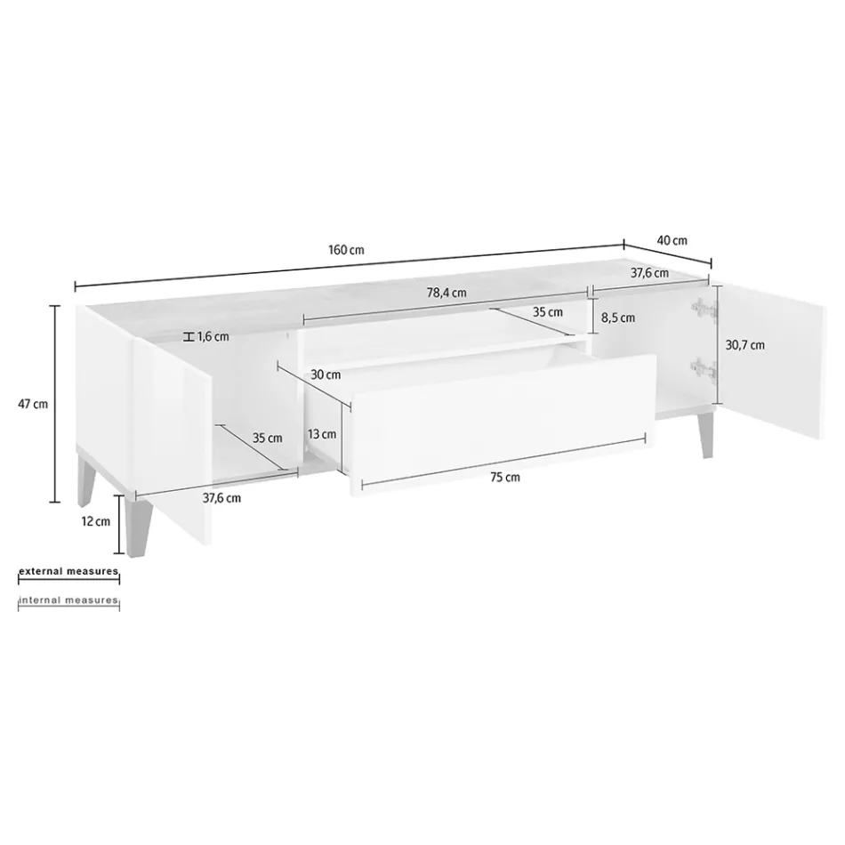 Televisor Móvil en Melamina 2 Habitaciones y 1 Cajón Made in Italy - Florentino Viadurini