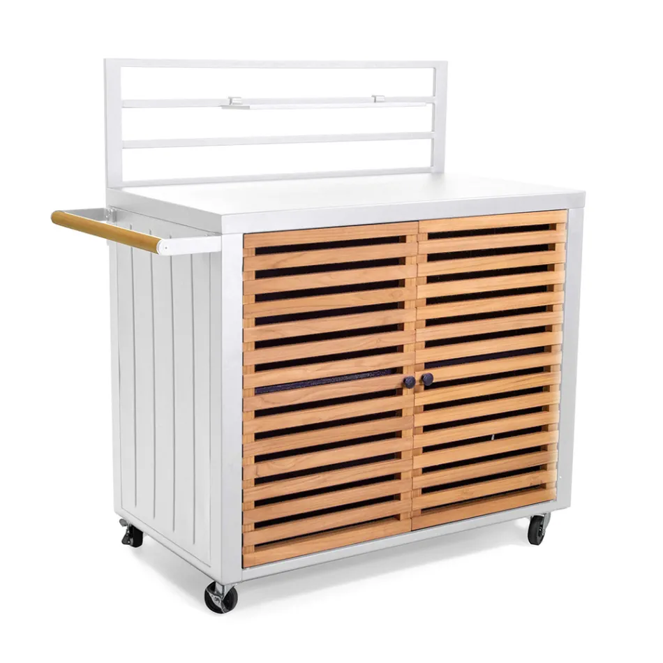 Armario de jardín de aluminio y teca brasileña - Diario Viadurini