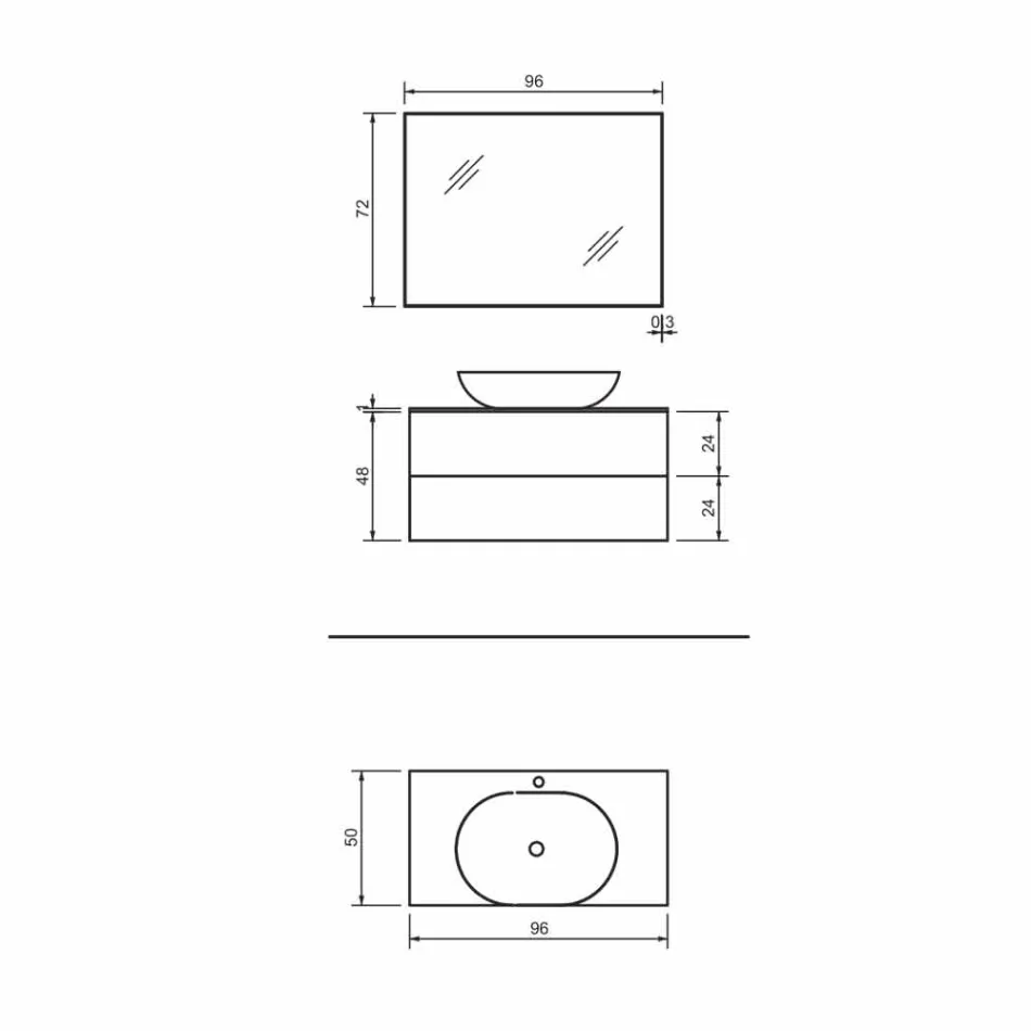 Mueble Baño Suspendido Base 2 Cajones, Lavabo y Espejo, Precious - Renga Viadurini