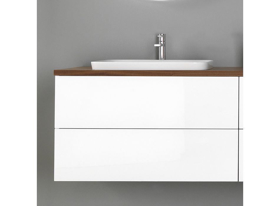 Mueble de baño en madera blanca y nogal y cerámica 156 cm Made in Italy - Renga Viadurini