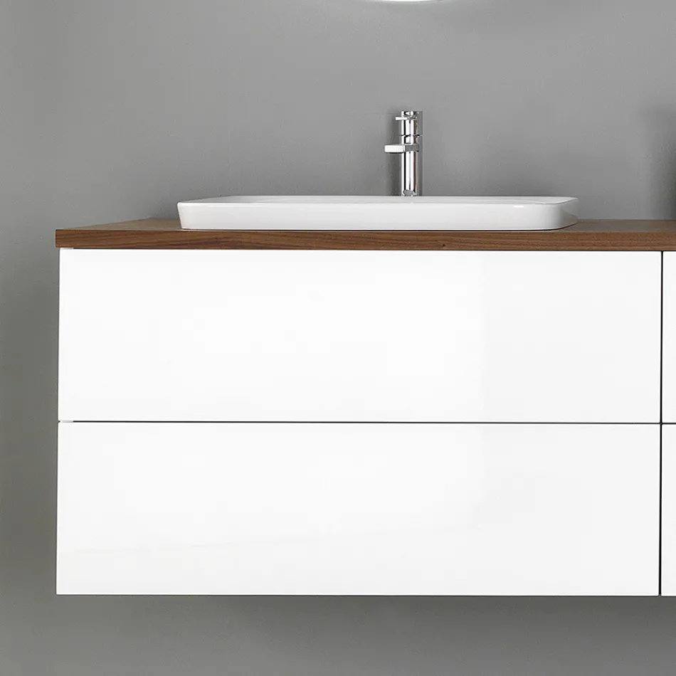 Mueble de baño en madera blanca y nogal y cerámica 156 cm Made in Italy - Renga Viadurini