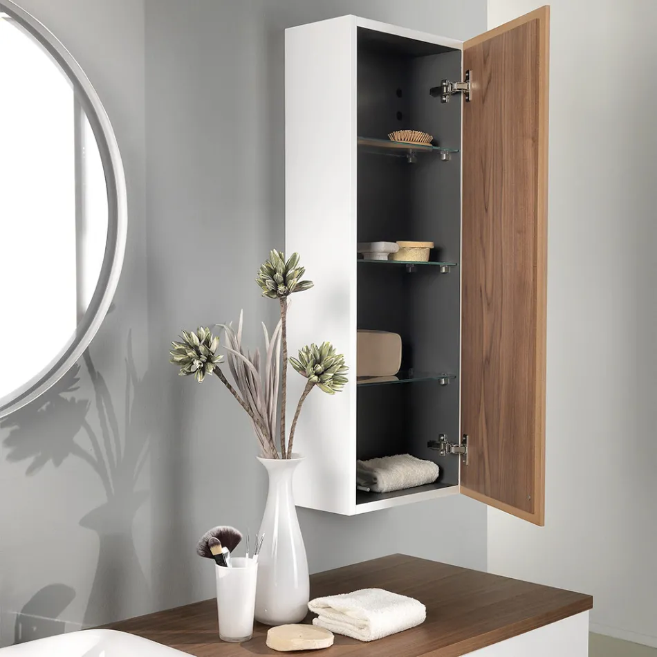 Mueble de baño en madera blanca y nogal y cerámica 156 cm Made in Italy - Renga Viadurini