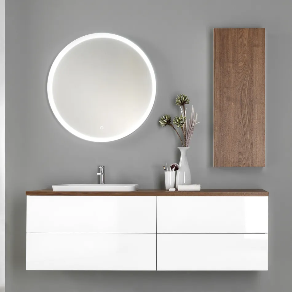 Mueble de baño en madera blanca y nogal y cerámica 156 cm Made in Italy - Renga Viadurini