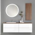 Mueble de baño en madera blanca y nogal y cerámica 156 cm Made in Italy - Renga