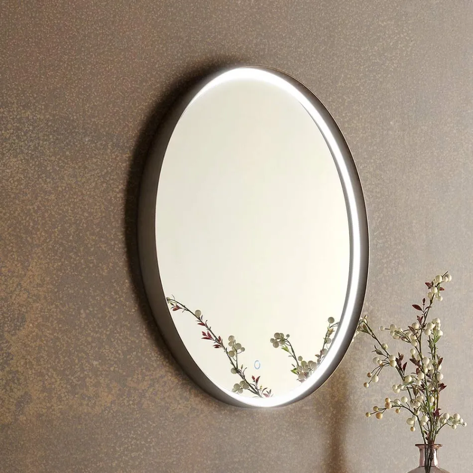 Mueble de baño suspendido en metal, madera MDF y Stonelight Made in Italy - Renga Viadurini