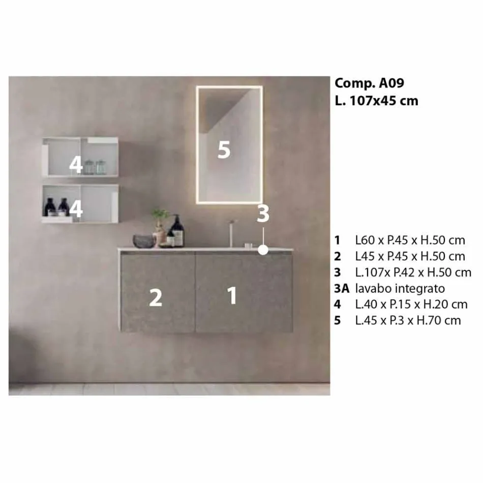 Mobiliario suspendido de diseño, composición de baño moderno - Callisi9 Viadurini