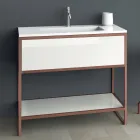 Mueble de baño de suelo en metal cobre y MDF blanco Made in Italy - Cizco Viadurini