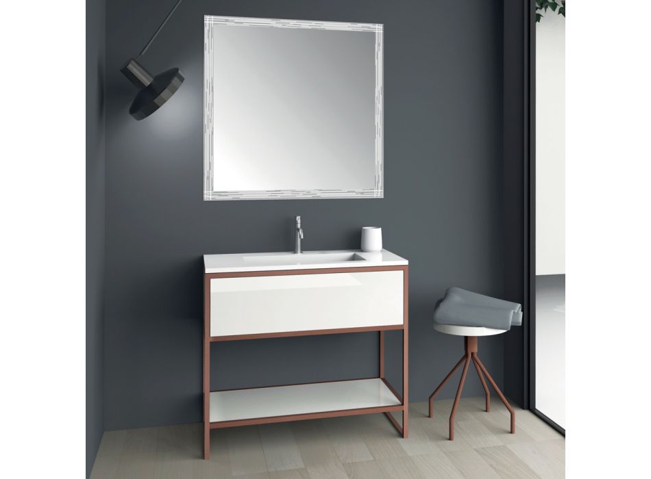 Mueble de baño de suelo en metal cobre y MDF blanco Made in Italy - Cizco Viadurini