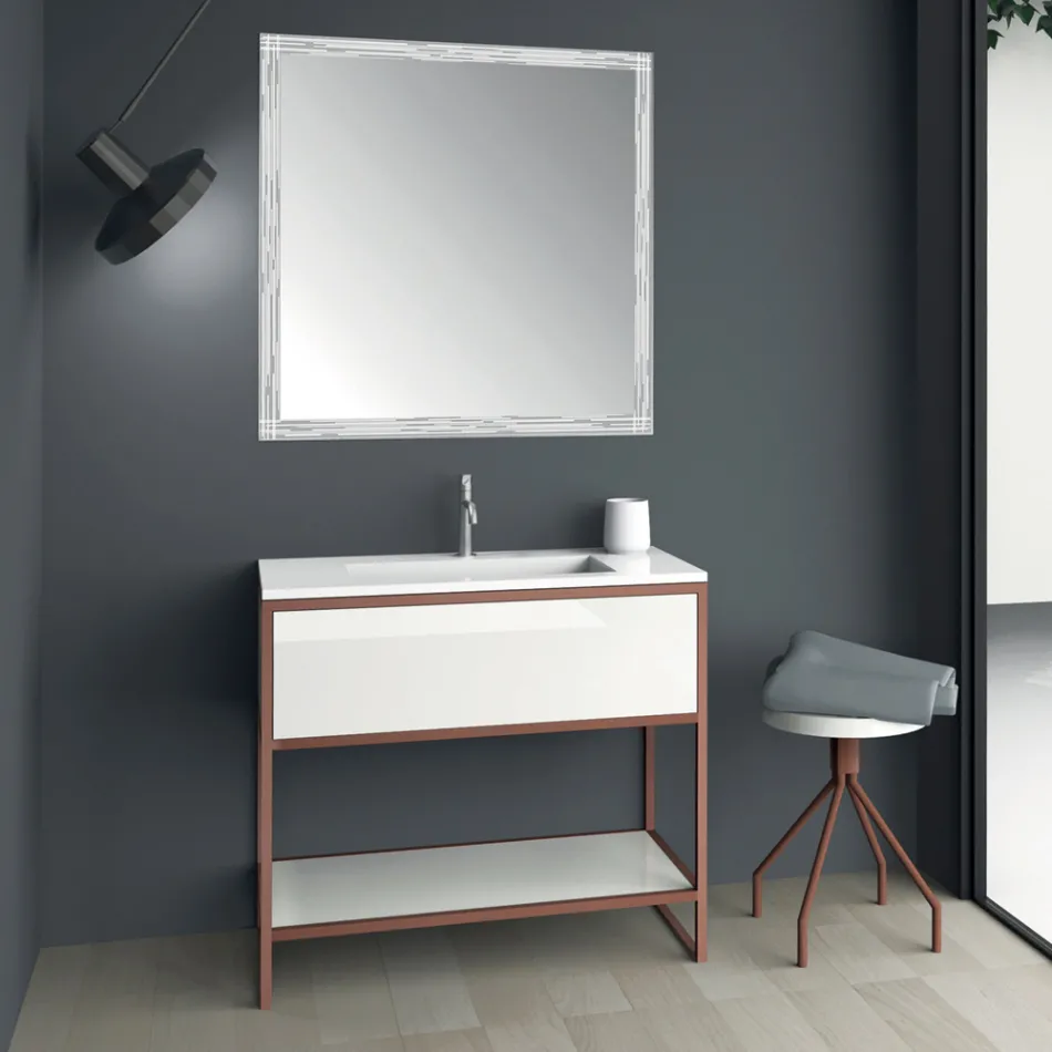 Mueble de baño de suelo en metal cobre y MDF blanco Made in Italy - Cizco Viadurini