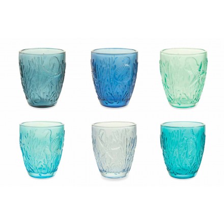 Gafas de color azul moderno 6 piezas de servicio de agua - Mazara Viadurini