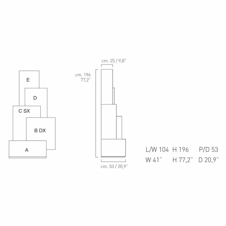 My Home Tetris torre de sala de estar móvil diseño MDF H196cm made in Italy Viadurini