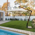 Paraguas de exterior en madera y poliéster crudo 3x4, Homemotion - Passmore Viadurini