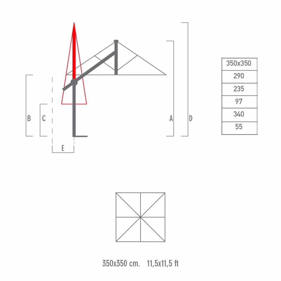 Paraguas de Aluminio con Brazo Blanco o Antracita 350x350 cm - Lapillo Viadurini