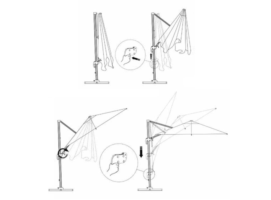Paraguas de aluminio, giratorio 360° con apertura de manivela - Papel Viadurini