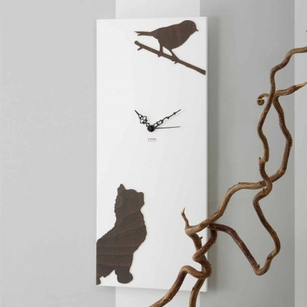 Reloj de pared blanco con decoraciones animales de madera Diseño moderno - Suspenso Viadurini