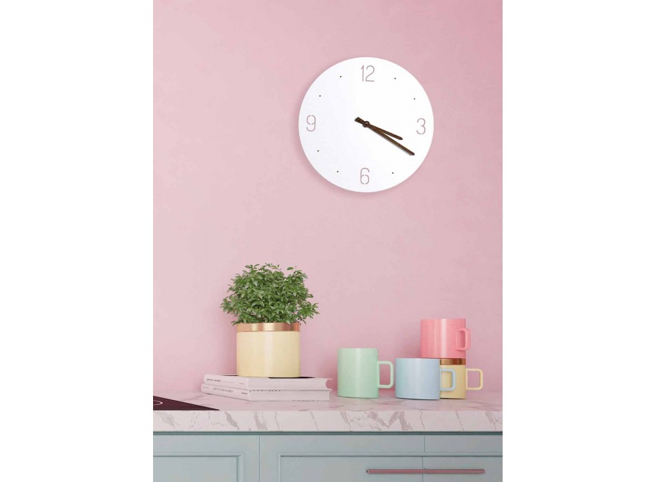 Reloj de pared de diseño clásico en madera blanca redonda cortada con láser - Jovial Viadurini
